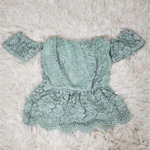 Women's Off Shoulder Top Green Lace Cold Shoulder By Klaxons
